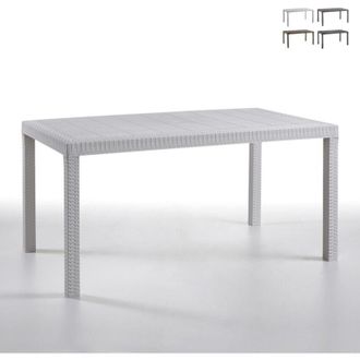 OEM Mesa De Exterior Giove, Mesa De Jard&iacute;n Rectangular, Mesa De Jard&iacute;n Multiusos Efecto Rat&aacute;n, 100% Made In Italy, Cm 150x90h74, Blanco