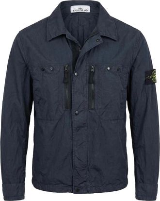 Stone Island Light Jackets, male, Blue, Size: M Garment Dyed Overshirt