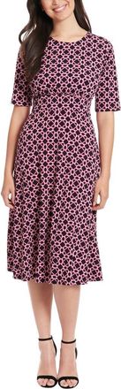 London Times Geo Print Elbow Sleeve Fit & Flare Dress in Black/Pink at Nordstrom Rack, Size 10