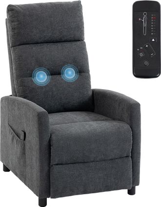 HOMCOM Homcom Sill&oacute;n De Masaje Reclinable 160&deg; Con Reposapi&eacute;s, Mando, 2 Zonas De Masaje, Respaldo Alto, Asiento De Muelles, Bolsillos, Tapizado En Chenilla