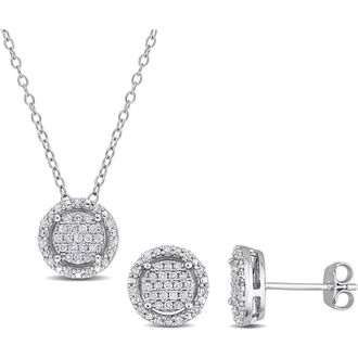 Delmar Diamond Halo Pendant Necklace & Stud Earrings Set in White at Nordstrom Rack