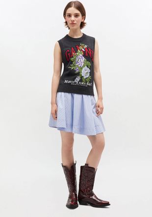 Ganni Lavender Lustre Blue Stripe Mini Circle Skirt - Size 32 Cotton