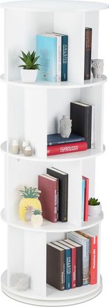 Relaxdays Relaxdays - Estanter&iacute;a Giratoria, Librer&iacute;a De Madera, Almacenaje De Cds Y Dvds, Mueble De Sal&oacute;n U Oficina, Blanco, 138 X 50 Cm