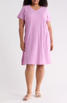 Eileen Fisher V-Neck Organic Cotton T-Shirt Dress in French Lilac at Nordstrom Rack, Size 1X