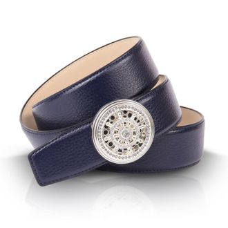 Anthoni Crown Lederg&uuml;rtel ANTHONI CROWN, Damen, Gr. 100, blau, Leder, unifarben, G&uuml;rtel Lederg&uuml;rtel, mit natursilberfarbener Koppelschliesse und vielen Glitzerstein
