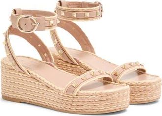 Valentino Rockstud Ankle Strap Espadrille Platform Sandal in Rose at Nordstrom, Size 10Us