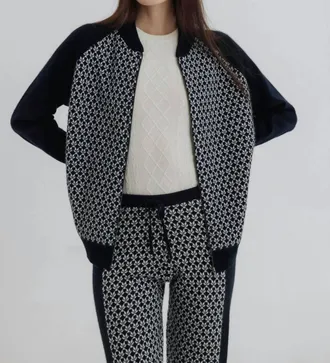 Madeleine Thompson Degas Bomber Jacket In Navy / Cream