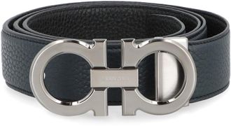 Ferragamo Mens Gancini Reversible Leather Belt Black Calfskin