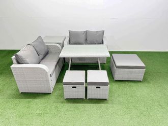 Fimous 7 Seater Outdoor Love Sofa Set Rattan Garden Furniture Set in Light Grey