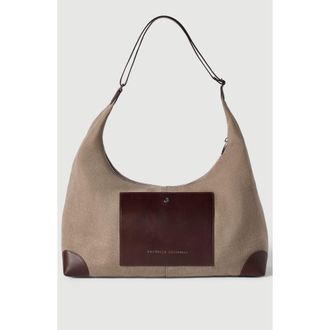 Brunello Cucinelli Water-resistant canvas and burnished calfskin messenger bag in Leather at Nordstrom