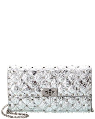 Valentino Rockstud Spike Grainy Leather Wallet On Chain