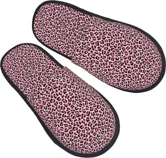 Generic Camping Slippers Trendy Pink Leopard Cute Portable Fleece Slippers Cozy Anti-Slide Slipper For Bedroom Women Room L