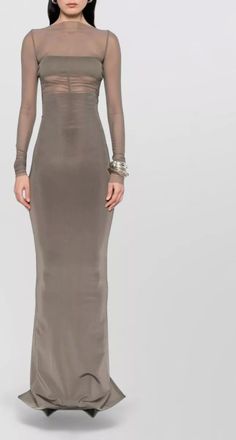 Rick Owens fitted maxi dress high slit square neckline