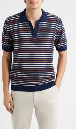 Percival Douglas Stripe Johnny Collar Polo in Navy at Nordstrom, Size Xx-Large