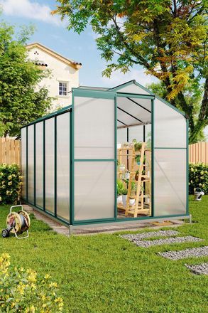 Living and Home 6 x 10 ft Polycarbonate Garden Greenhouse, Large Walk-in Greenhouse w/ Sliding Door & Two Ventilation Windows, Greenhouse w/ Aluminum