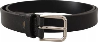 Dolce & Gabbana Kalfsleren Riem met Zilverkleurige Metalen Gesp - unisex - Riemen - Zwart - ONE Size - Leer - Accessoires