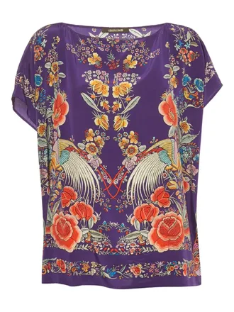 Roberto Cavalli floral-print silk top - women - Silk - S - Purple