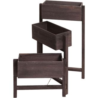 Hhg non utilizzato] Set 3x portavasi decorativi uniti con cerniere shabby vintage T275 legno paulonia grigio marrone