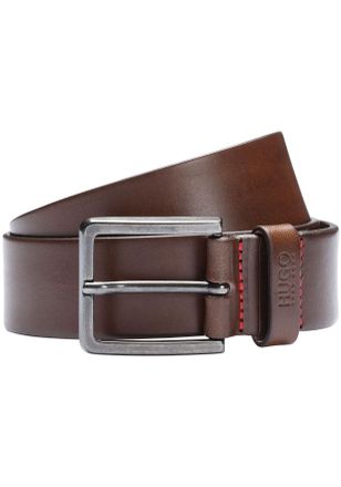 HUGO BOSS Lederg&uuml;rtel HUGO Gionio, Herren, Gr. 100, braun (dunkelbraun), Leder, kontrastfarbene Details, unifarben, G&uuml;rtel Lederg&uuml;rtel, aus italienischem Leder 