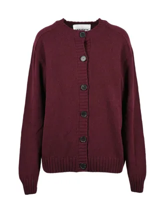 Amaranto Red Crewneck Button-Down Wool-Cashmere Cardigan