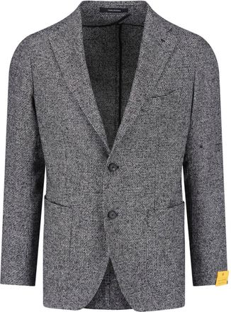 Tagliatore Textured Black and White Wool Blend Blazer with Classic Lapels