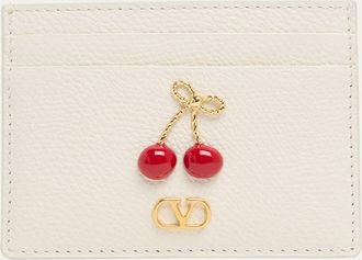 Valentino Garavani Cherry-Embellished Leather Card Case