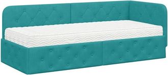 vidaXL Corner Bed Frame with Mattress Turquoise 80 x 200 cm Velvet vidaXL