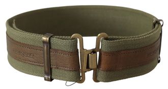 Ermanno Scervino Womens Green Leather Rustic Bronze Buckle Army Belt Cotton &