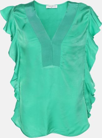 Sandro Green Crepe Viscose Ruffled Detail Top