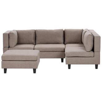 Beliani Sof&aacute; Modular Moderno 4 Plazas Tapizado Tela Patas Negras Respaldo Acolchado Izquierdo Marr&oacute;n Con Otomana Unstad