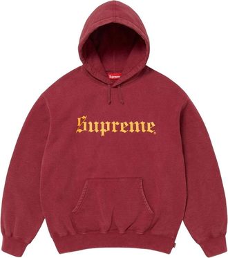 SUPREME FW25 Washed Old English Hooded Sweatshirt Cardinal SUP-FW25-107-CDL