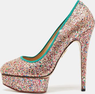 Charlotte Olympia Multicolor Glitter Dolly Platform Pumps