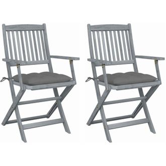 vidaXL Sillas De Jard&iacute;n Plegables 2 Uds Cojines Madera Maciza Acacia Vidaxl