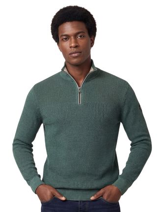 Casamoda katoenen trui Casa Moda half zip effen groen wijde fit