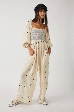 Free People Embroidered Dahlia Jumpsuit In Washed Out
