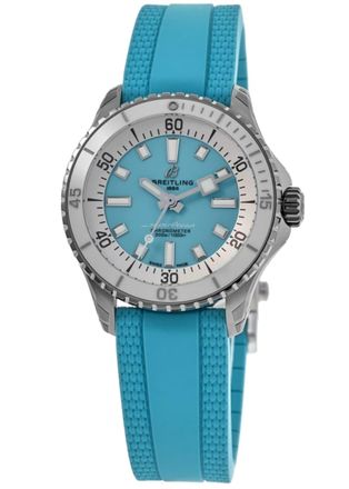 Breitling Superocean Automatic 36 Turquoise Dial Rubber Strap Womens Watch A17377211C1S1