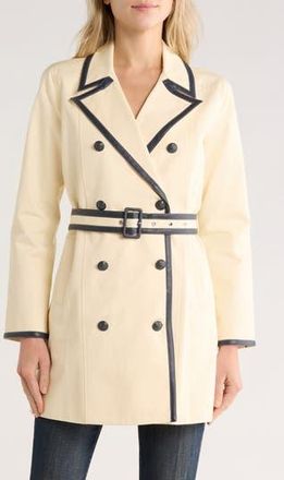 L'agence Toru Leather Trim Trench Coat in Light Pearl/Midnight at Nordstrom Rack, Size 4