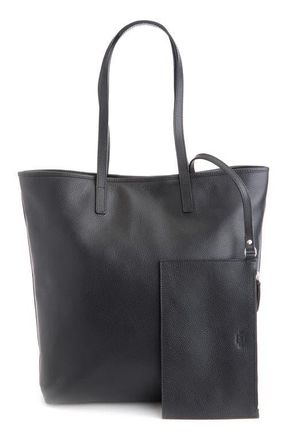 Royce Leather Personalized Tall Tote & Wristlet in Black - Silver Foil at Nordstrom