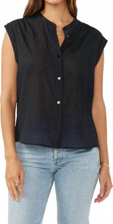 Lovestitch Rolled Cap Sleeve Button Down Top In Black