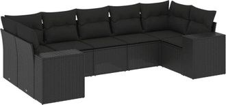 vidaXL Set De Comedor De Jard&iacute;n 7 Pzas Y Cojines Rat&aacute;n Sint&eacute;tico Negro Vidaxl
