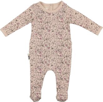 Maniere Elegant Floral Cotton Blend Footie in Girls Biscuit at Nordstrom, Size 12M