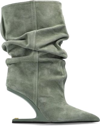 Balmain No Wedge Suede Enkellaarsjes - Dames - Hoge Laarzen - Groen - 35 EU - Leer - Schoenen