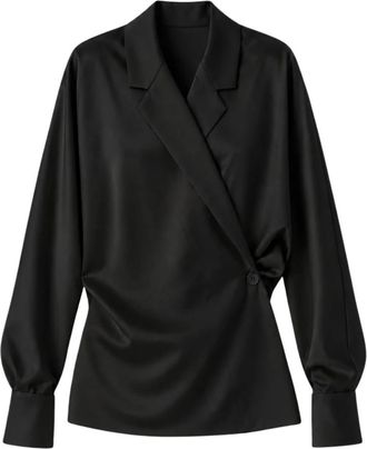 Meimeij Revere-kraag wikkelblouse - Dames - Blouses - Zwart - L - Polyester - Overhemden