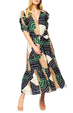 Ciebon Merl Tie Waist Midi Dress in Green at Nordstrom Rack, Size X-Small