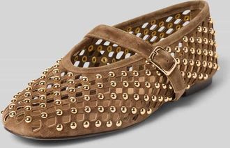Inuovo Ballerinas aus echtem Leder Nietenbesatz in Camel, Gr&ouml;&szlig;e 38