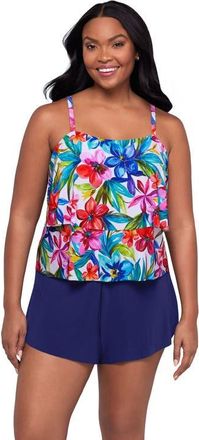Trimshaper Roxy Swim Romper in Tropical Treasure at Nordstrom, Size 10
