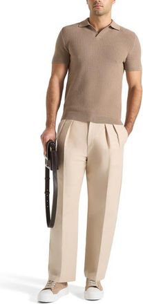 Mani&egrave;re De Voir Rowen Textured Knit Revere Polo Shirt in Taupe at Nordstrom, Size Xx-Large
