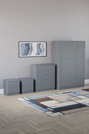 Home Discount Vida Designs 4Pc Bedroom Set 2xBedside Chest, 5 Drawer Chest, Wardrobe in Grey