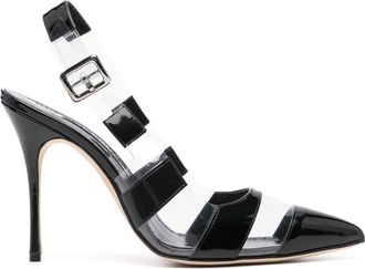 Manolo Blahnik Black Uxra 70 Striped Pumps - Womens - PVC/Calf Leather/Calf LeatherPVC