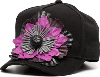 Dsquared2 floral-appliqu&eacute; baseball cap - women - Cotton - One Size - Black